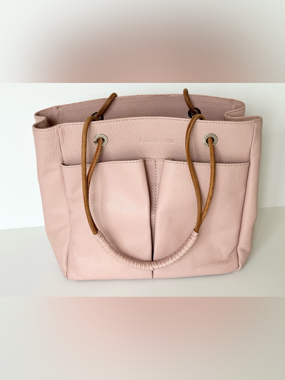 Daniella Ortiz Pink Pebbled Leather Tote Shoulder Handbag